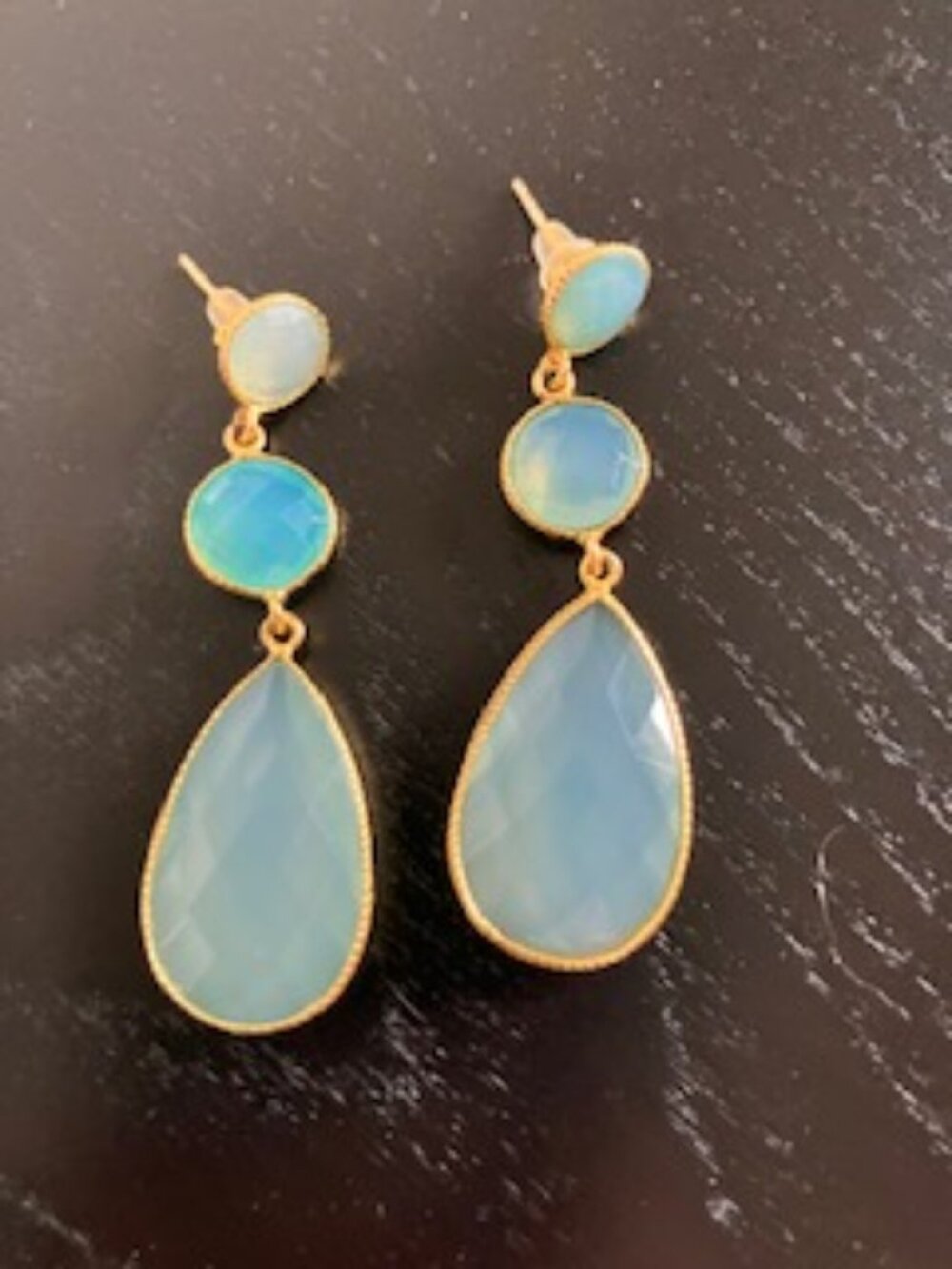 Graduated Multi Gemstone Linear Earrings,blue stones
